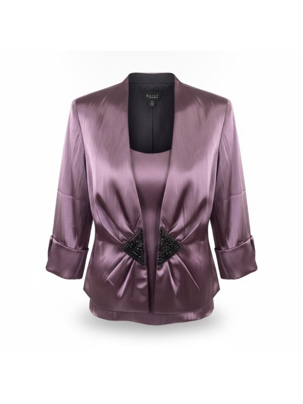 Xscape Womens Purple Satin Camisole & Jacket Set Beaded Detail Size 10